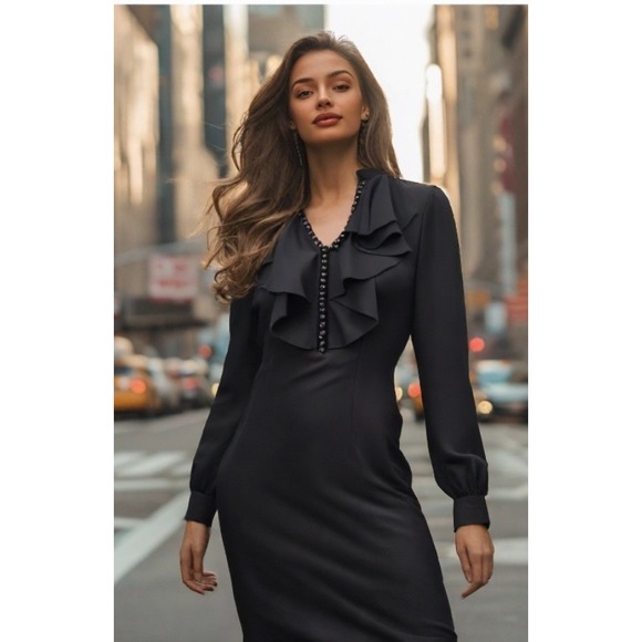 Twenty8Twelve Dresses & Skirts - Twenty8Twelve Holly Dress Ruffle Beads V-Neck Long Sleeve Black Size X-Small 2